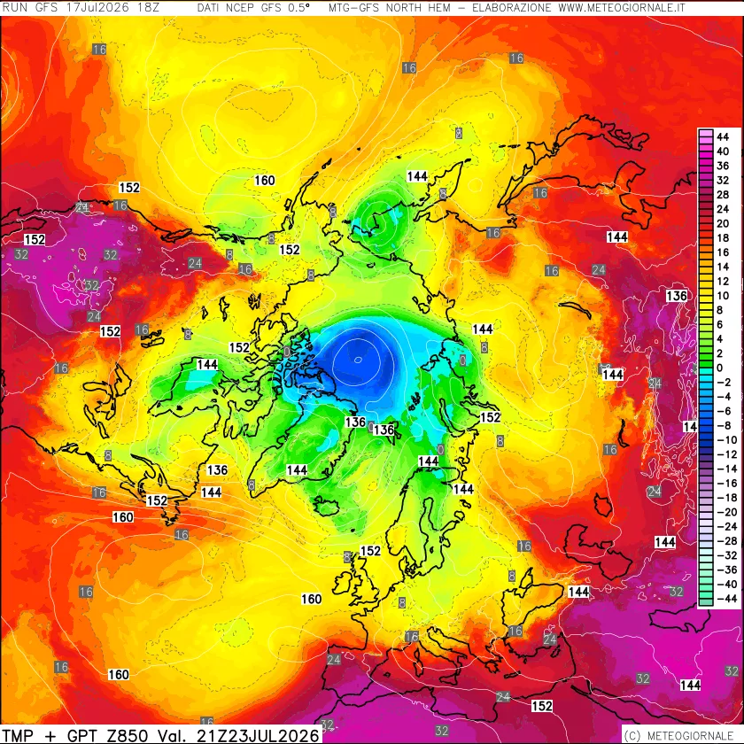 mappa Temperatura e Geopotenziale a 850 hPa