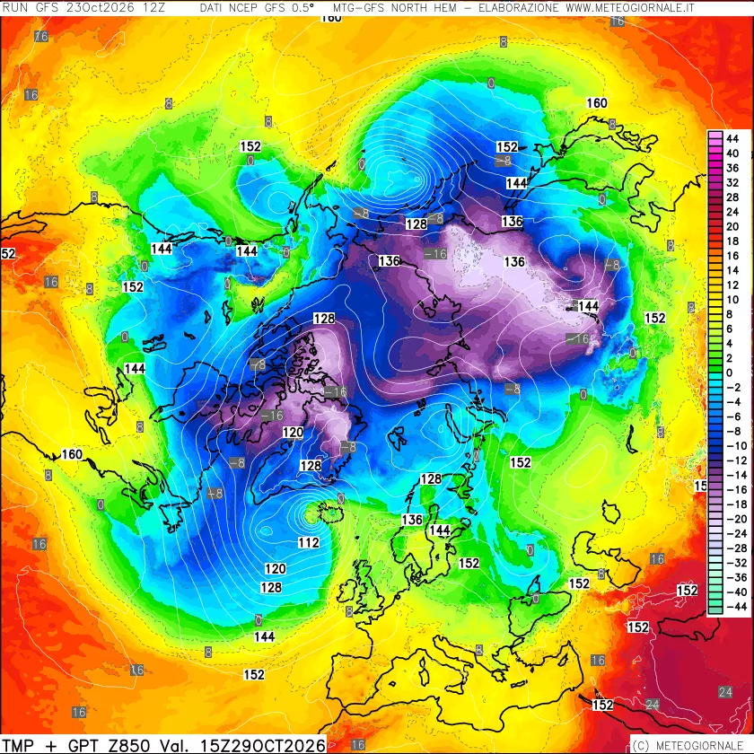 mappa Temperatura e Geopotenziale a 850 hPa