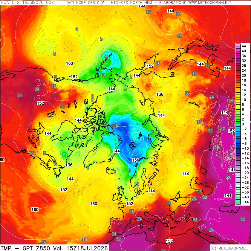 mappa Temperatura e Geopotenziale a 850 hPa