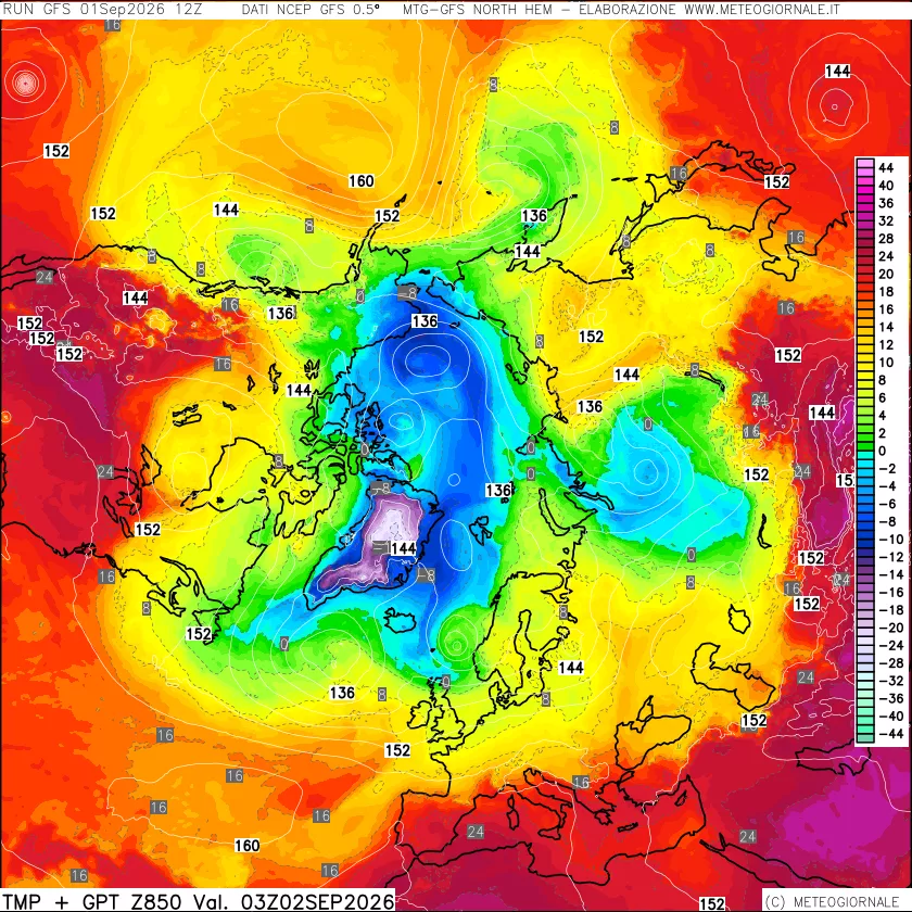 mappa Temperatura e Geopotenziale a 850 hPa