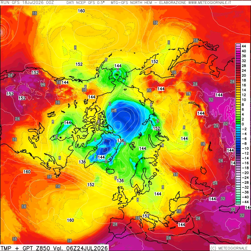 mappa Temperatura e Geopotenziale a 850 hPa