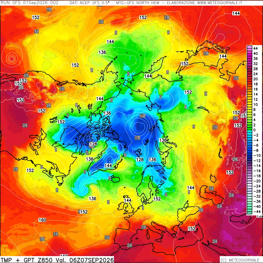 mappa Temperatura e Geopotenziale a 850 hPa