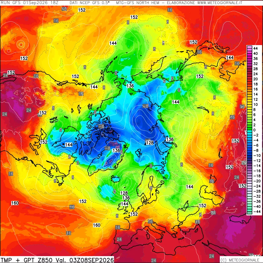 mappa Temperatura e Geopotenziale a 850 hPa