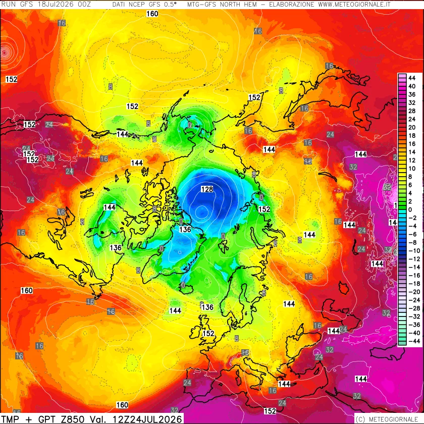 mappa Temperatura e Geopotenziale a 850 hPa