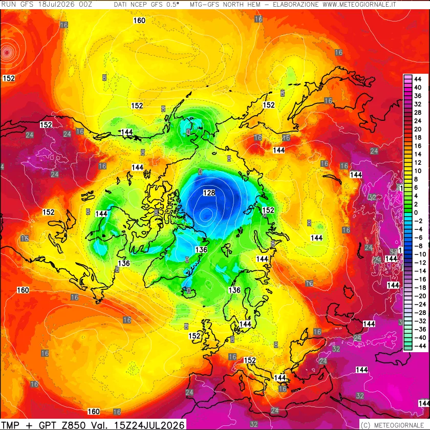 mappa Temperatura e Geopotenziale a 850 hPa