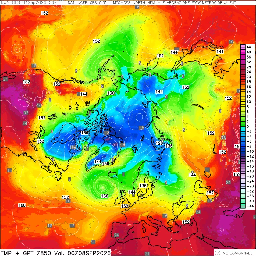 mappa Temperatura e Geopotenziale a 850 hPa