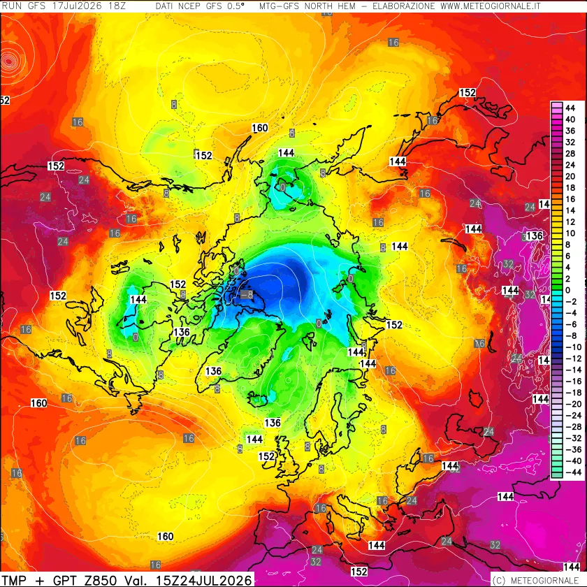 mappa Temperatura e Geopotenziale a 850 hPa