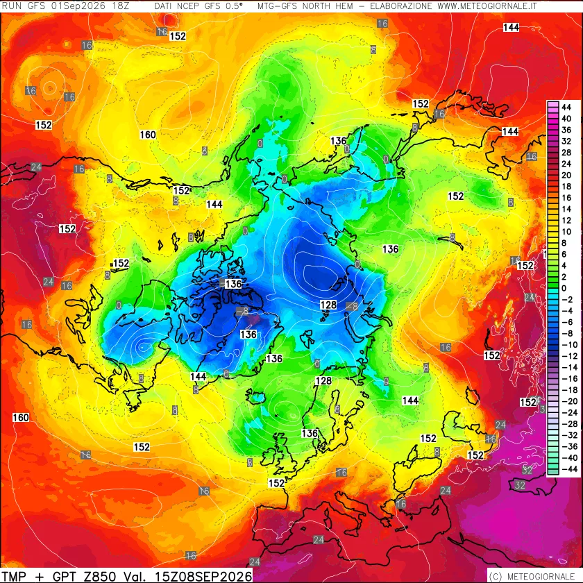 mappa Temperatura e Geopotenziale a 850 hPa