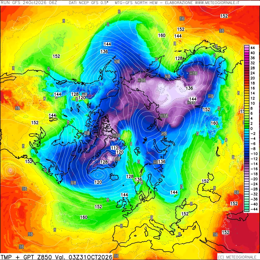 mappa Temperatura e Geopotenziale a 850 hPa