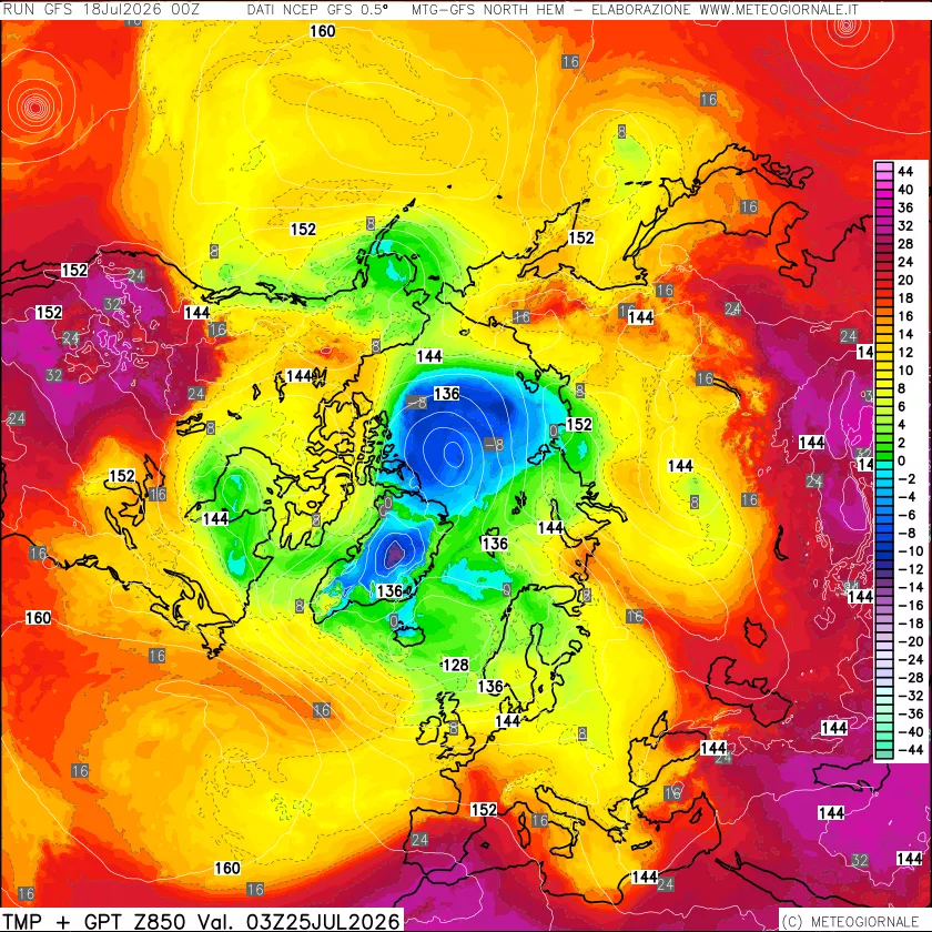 mappa Temperatura e Geopotenziale a 850 hPa