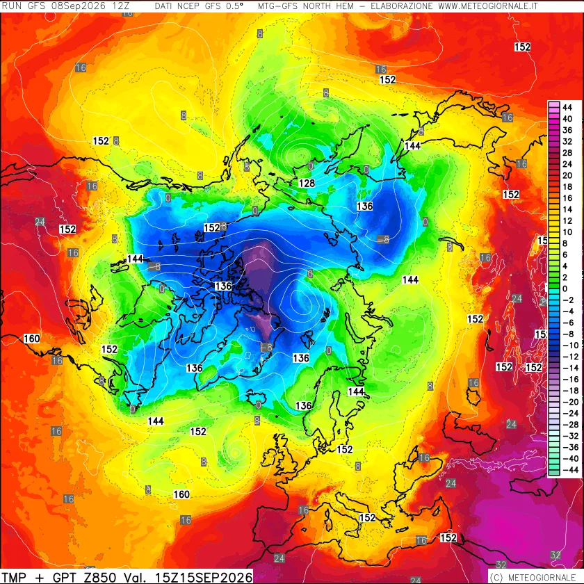 mappa Temperatura e Geopotenziale a 850 hPa