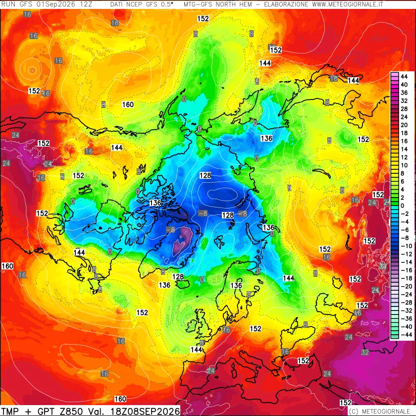 mappa Temperatura e Geopotenziale a 850 hPa