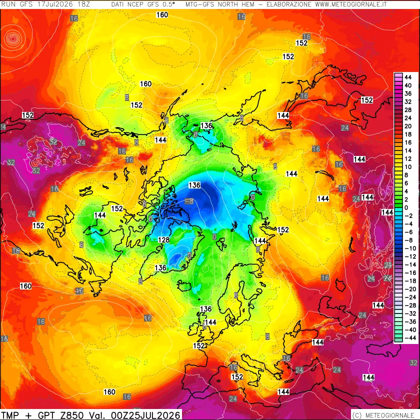 mappa Temperatura e Geopotenziale a 850 hPa
