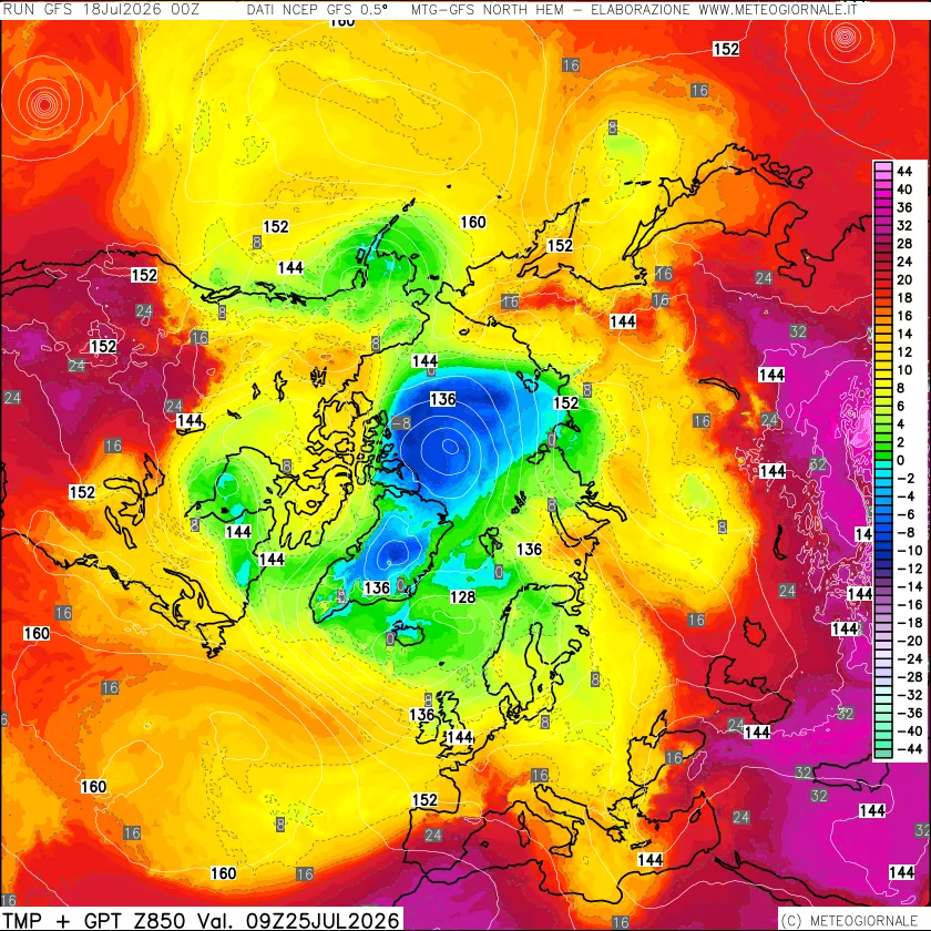 mappa Temperatura e Geopotenziale a 850 hPa