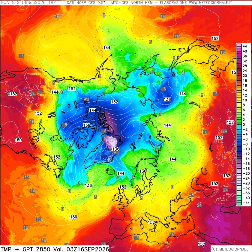 mappa Temperatura e Geopotenziale a 850 hPa