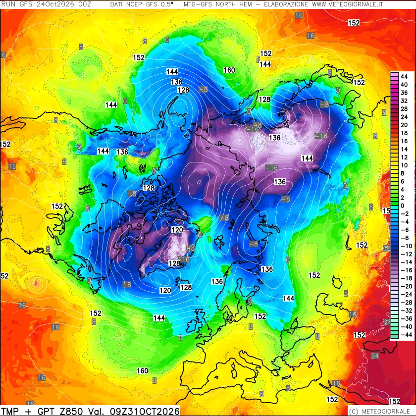 mappa Temperatura e Geopotenziale a 850 hPa