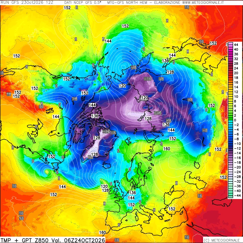 mappa Temperatura e Geopotenziale a 850 hPa