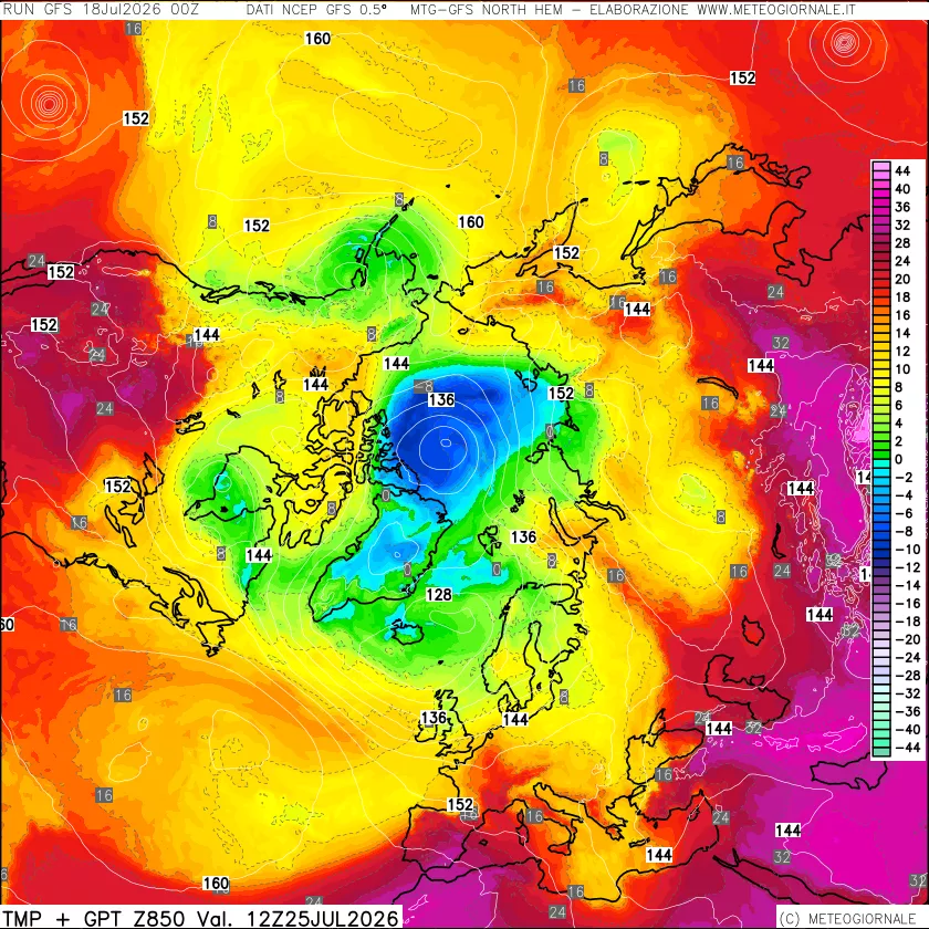 mappa Temperatura e Geopotenziale a 850 hPa