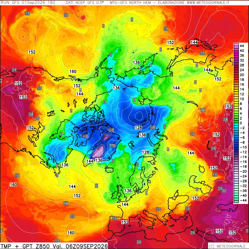 mappa Temperatura e Geopotenziale a 850 hPa