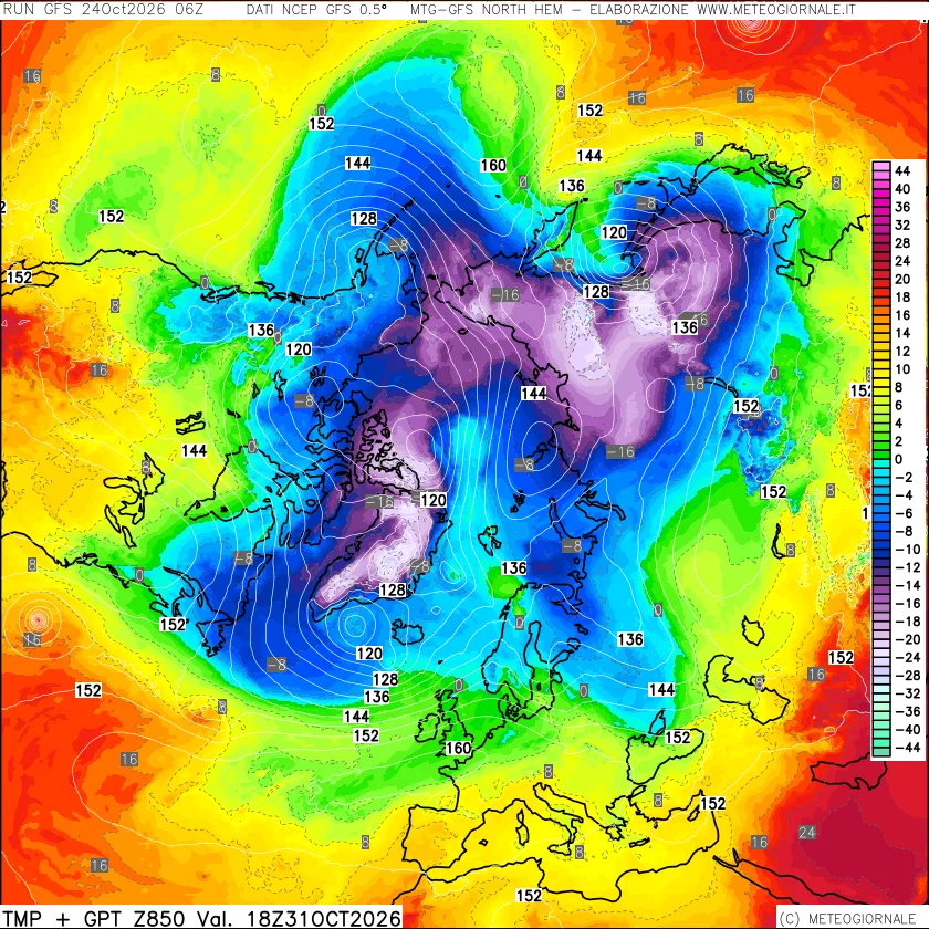 mappa Temperatura e Geopotenziale a 850 hPa