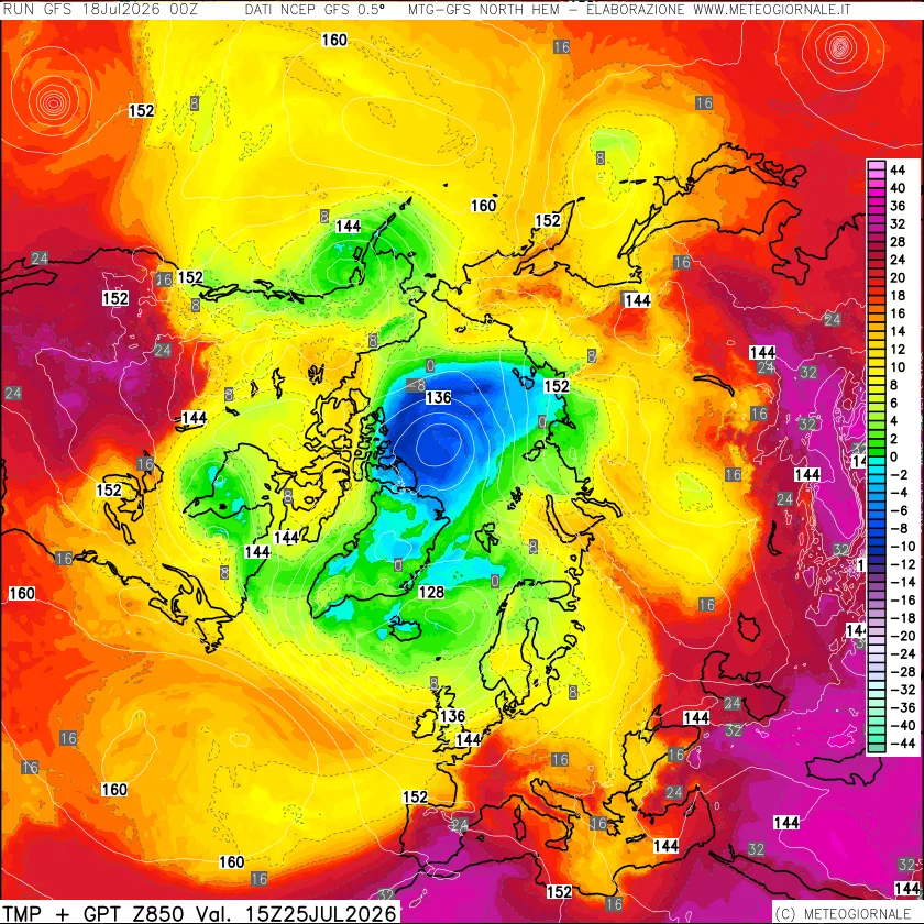 mappa Temperatura e Geopotenziale a 850 hPa