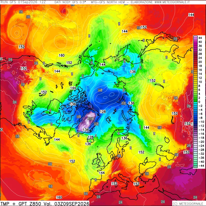 mappa Temperatura e Geopotenziale a 850 hPa