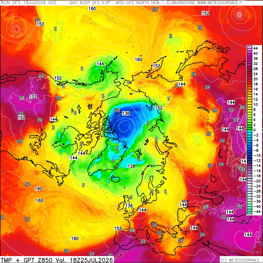 mappa Temperatura e Geopotenziale a 850 hPa