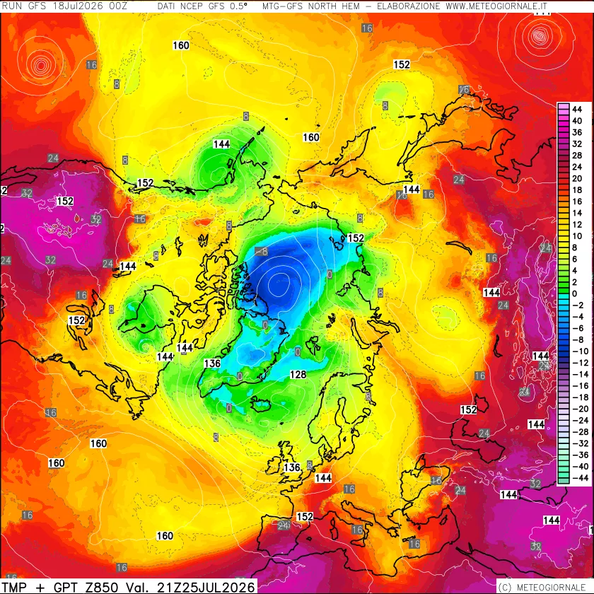 mappa Temperatura e Geopotenziale a 850 hPa