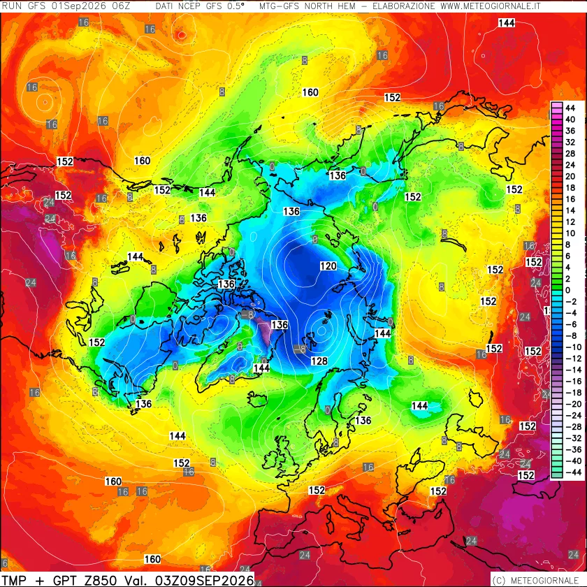 mappa Temperatura e Geopotenziale a 850 hPa