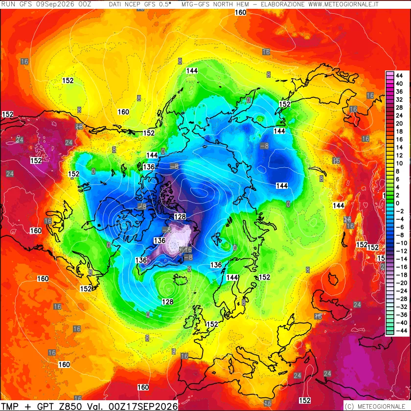 mappa Temperatura e Geopotenziale a 850 hPa