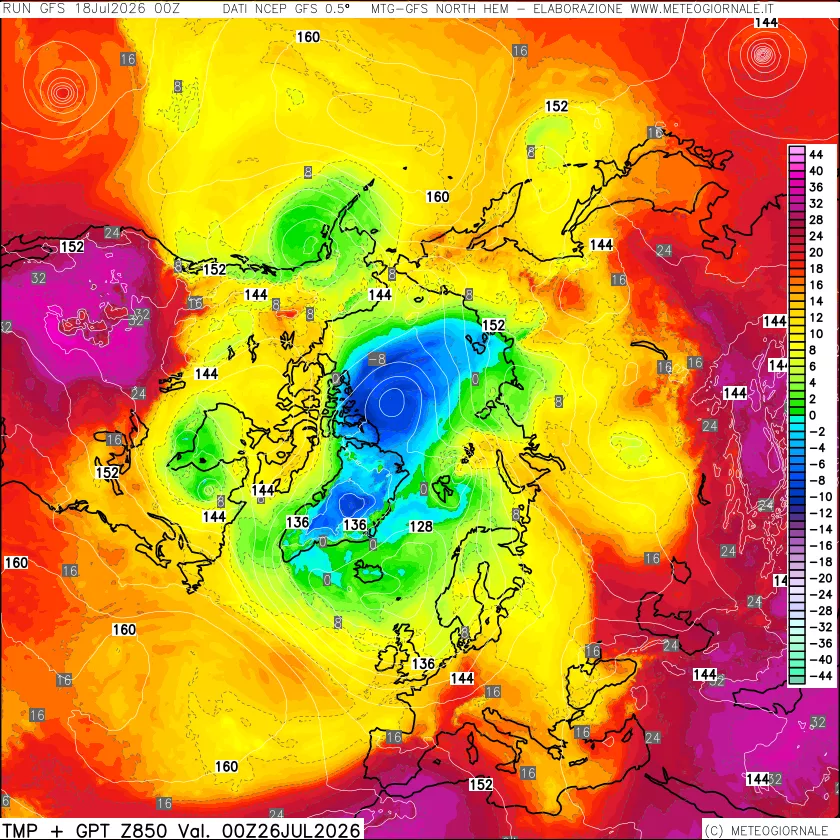 mappa Temperatura e Geopotenziale a 850 hPa