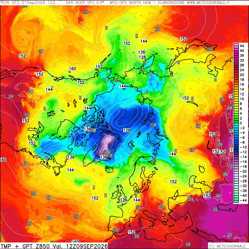 mappa Temperatura e Geopotenziale a 850 hPa