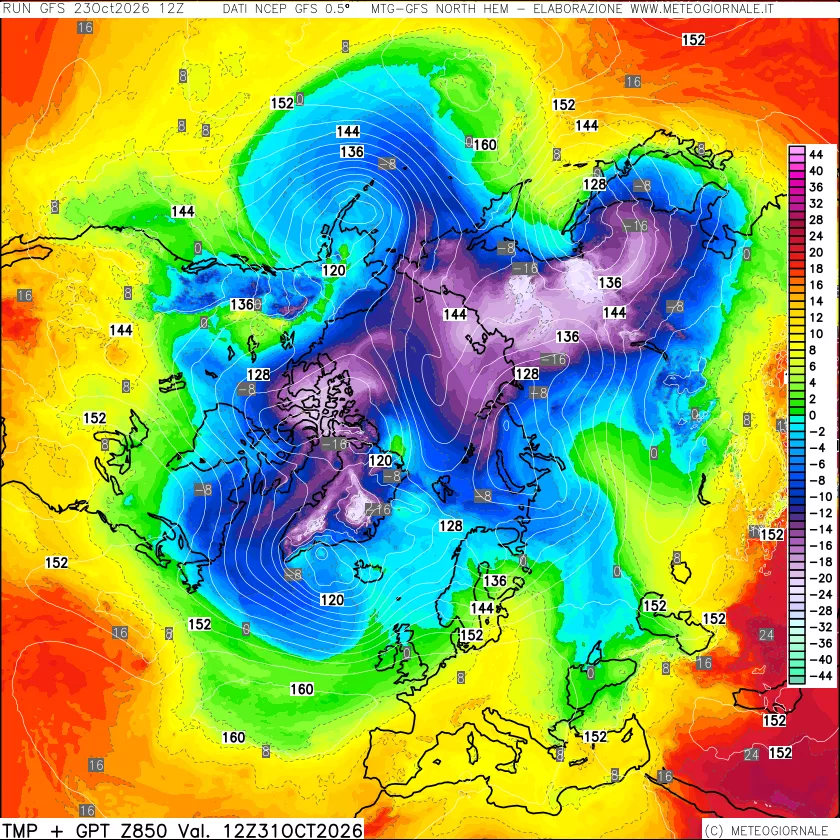 mappa Temperatura e Geopotenziale a 850 hPa
