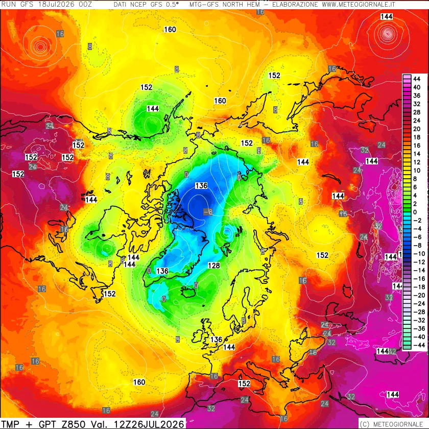 mappa Temperatura e Geopotenziale a 850 hPa