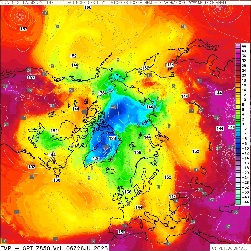 mappa Temperatura e Geopotenziale a 850 hPa
