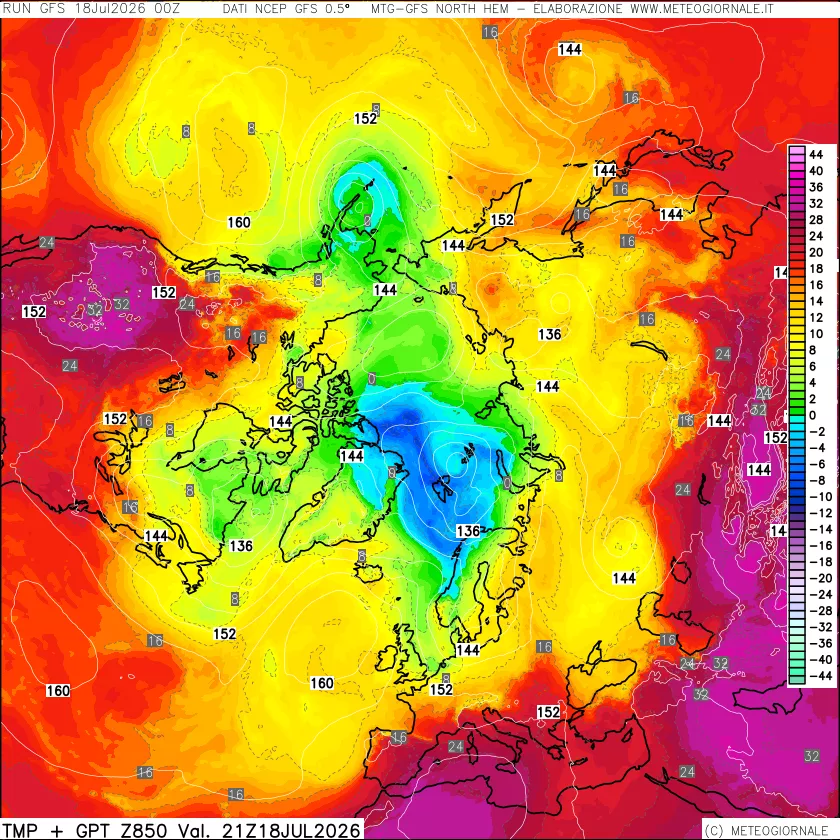 mappa Temperatura e Geopotenziale a 850 hPa