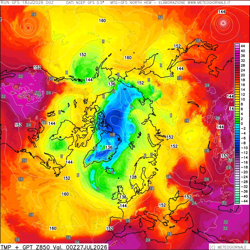 mappa Temperatura e Geopotenziale a 850 hPa