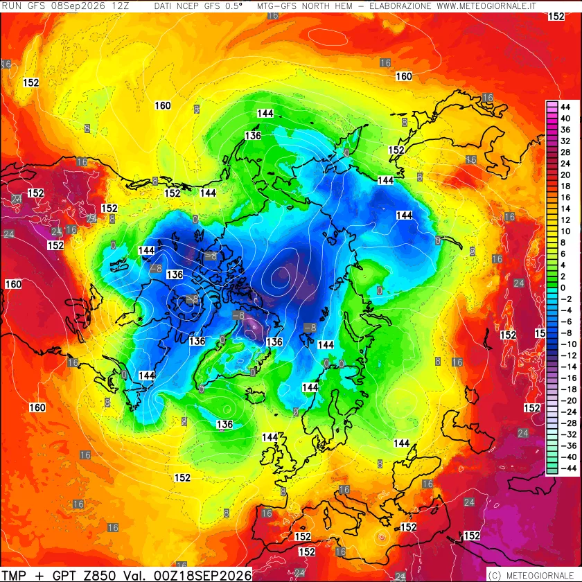 mappa Temperatura e Geopotenziale a 850 hPa