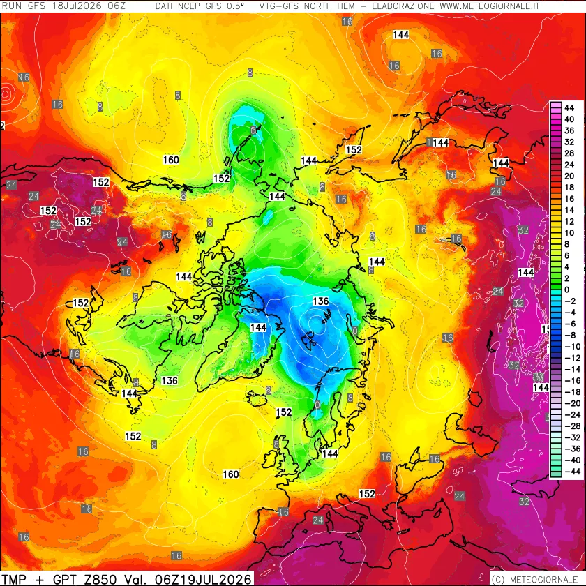 mappa Temperatura e Geopotenziale a 850 hPa