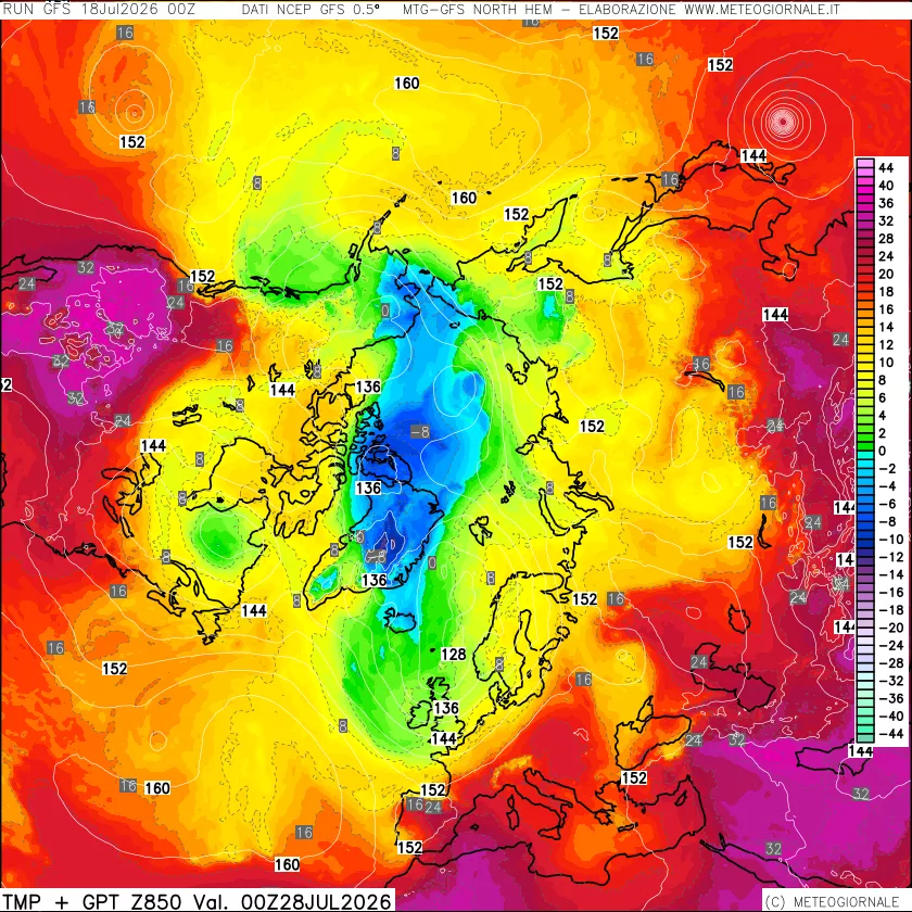 mappa Temperatura e Geopotenziale a 850 hPa