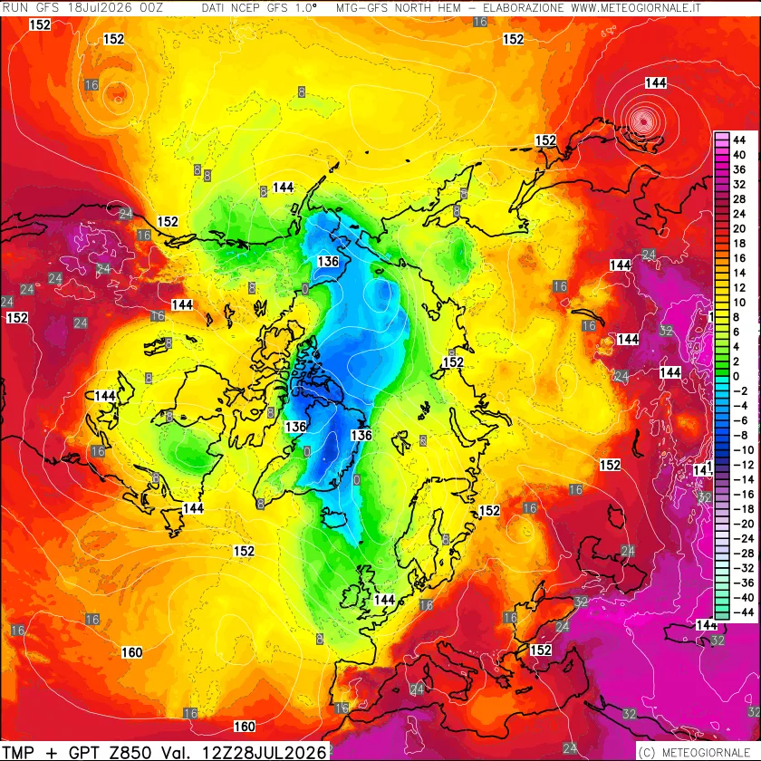 mappa Temperatura e Geopotenziale a 850 hPa