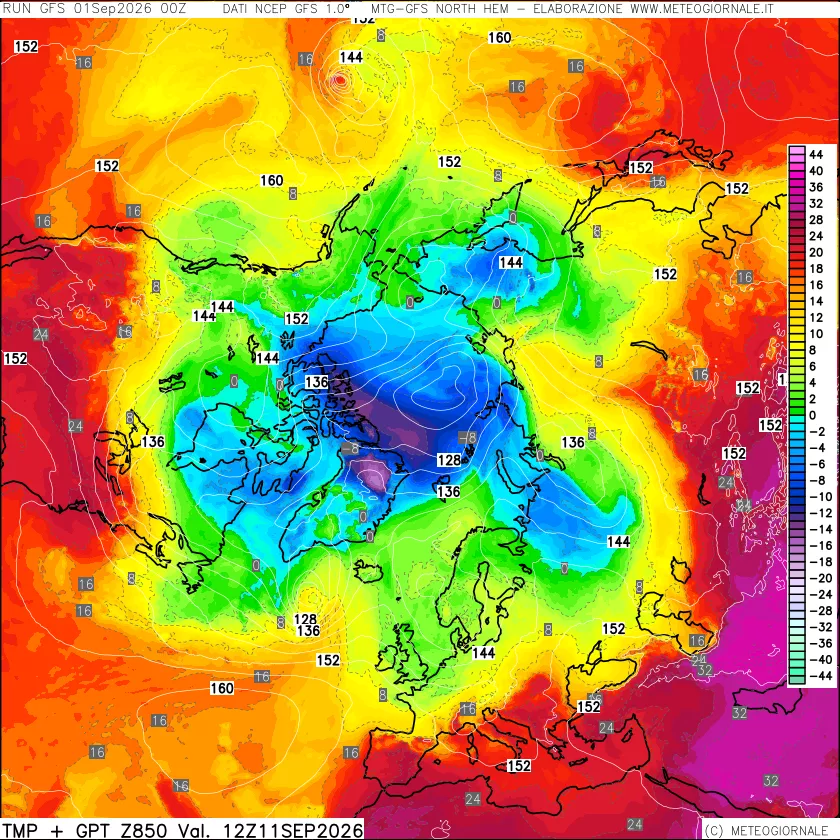 mappa Temperatura e Geopotenziale a 850 hPa