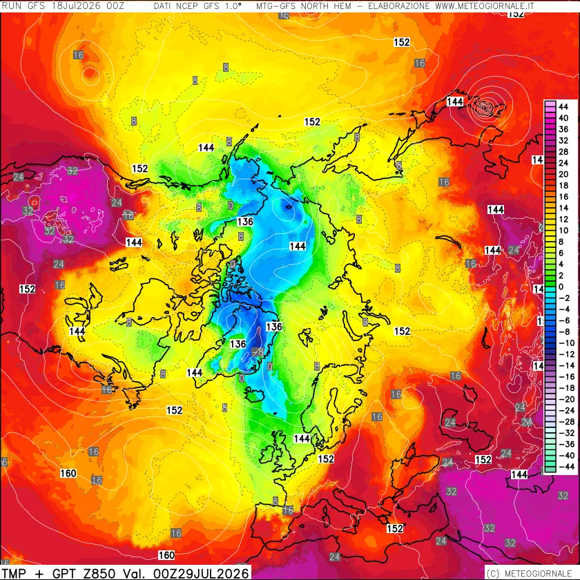 mappa Temperatura e Geopotenziale a 850 hPa