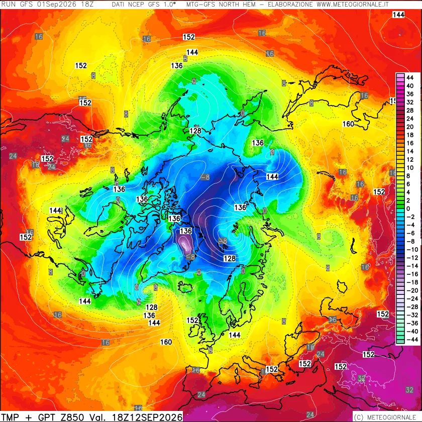 mappa Temperatura e Geopotenziale a 850 hPa