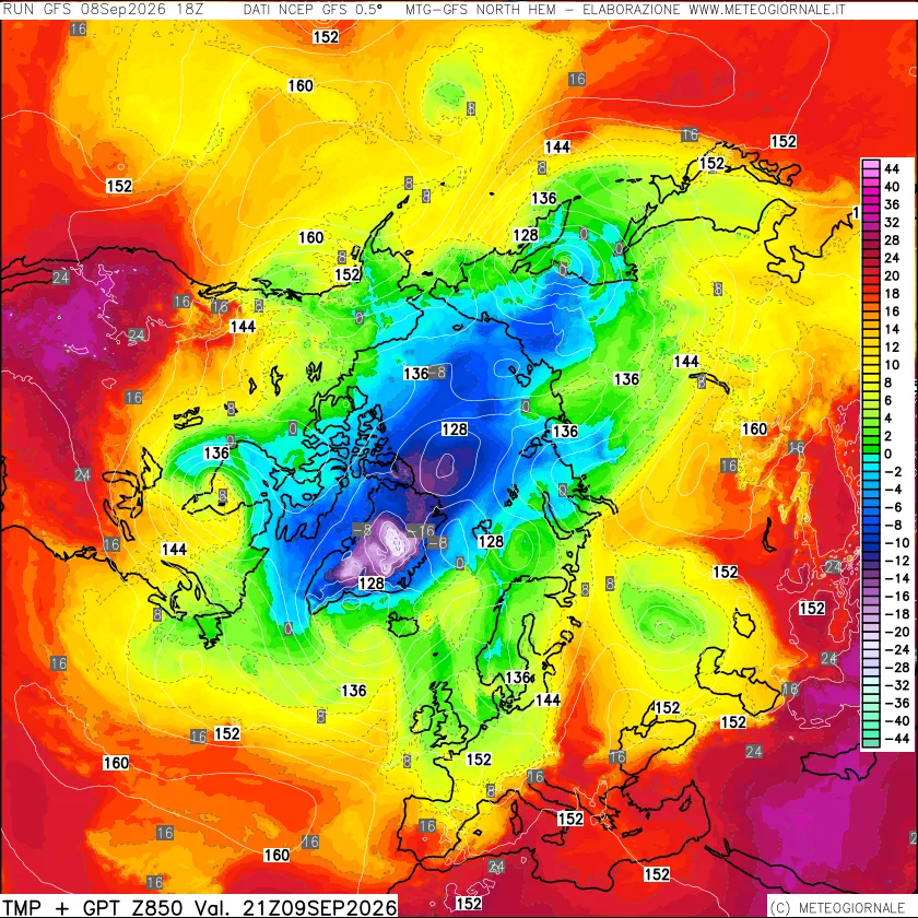 mappa Temperatura e Geopotenziale a 850 hPa