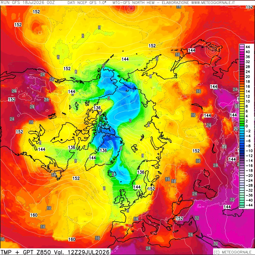 mappa Temperatura e Geopotenziale a 850 hPa