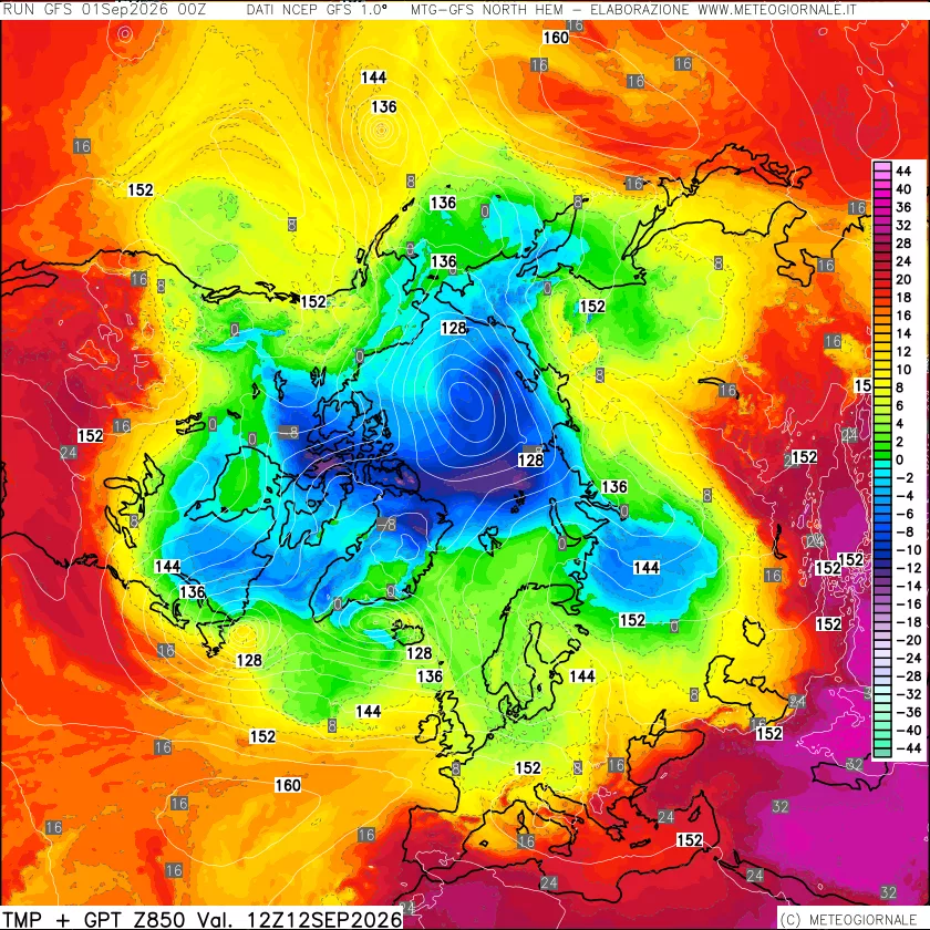 mappa Temperatura e Geopotenziale a 850 hPa