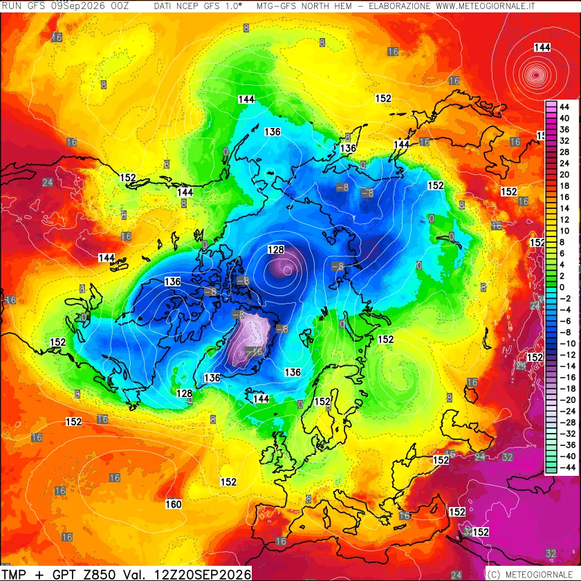 mappa Temperatura e Geopotenziale a 850 hPa