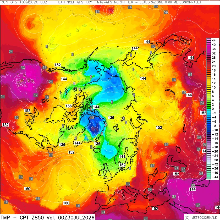 mappa Temperatura e Geopotenziale a 850 hPa