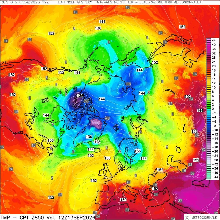 mappa Temperatura e Geopotenziale a 850 hPa